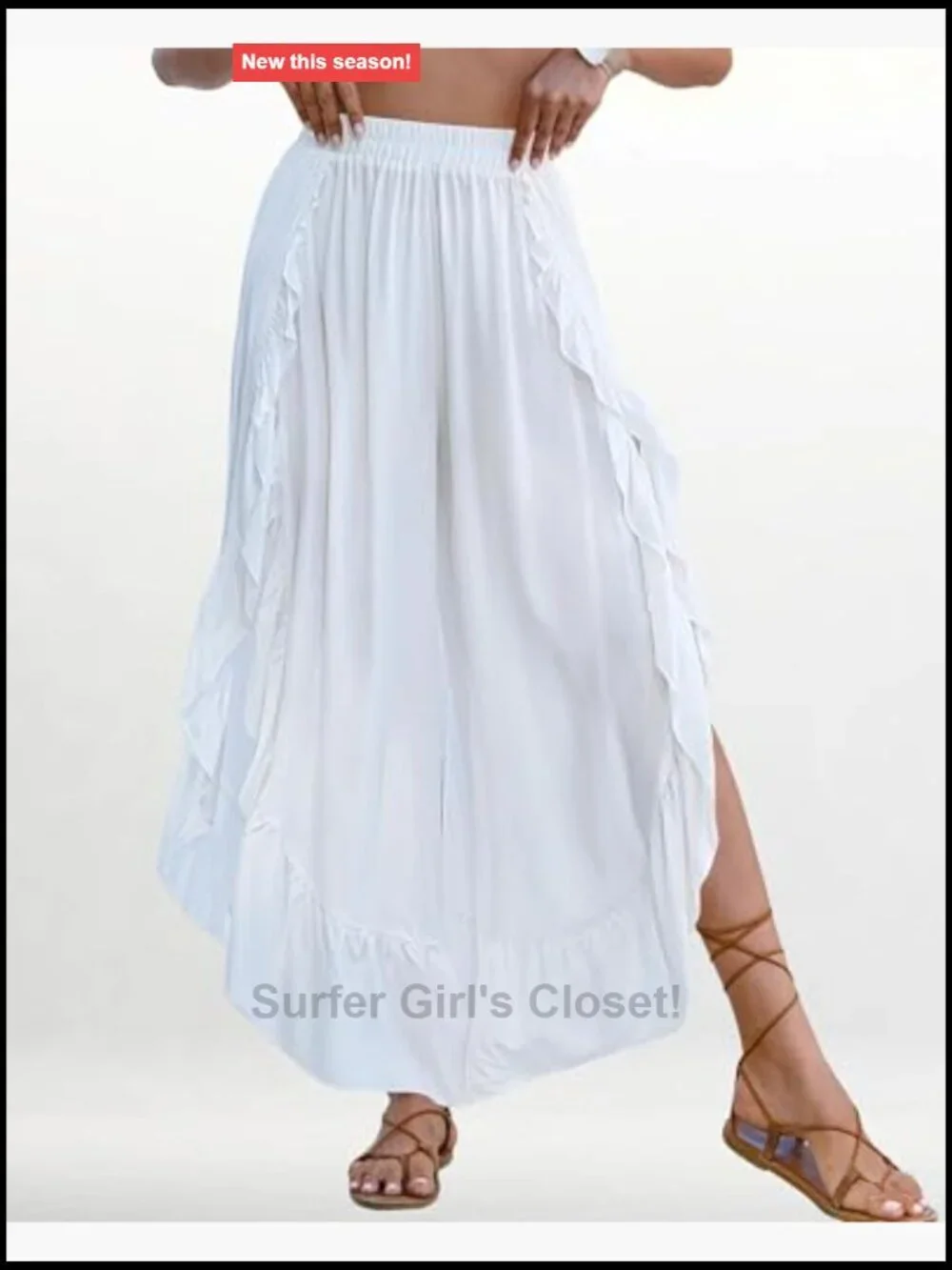 Wide Leg Beach Cover Up Pants with Ruffles and High Slit